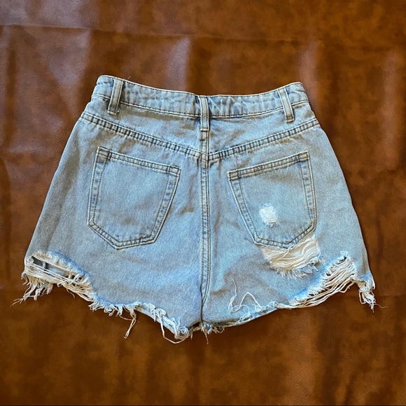 Missguided | Blue Light Wash | Extreme Ripped Hem | High Waist Denim Shorts 0 - Picture 6 of 11